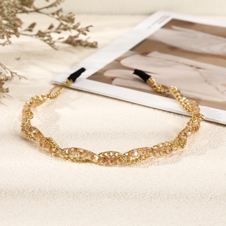 Headband Rantai Manik-Manik Kristal Bahan Alloy Gaya Korea Untuk Wanita