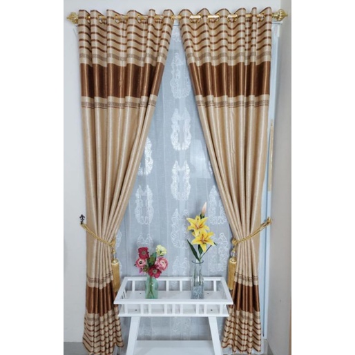 Gorden Blackout bludru Gorden minimalis gold dan coklat
