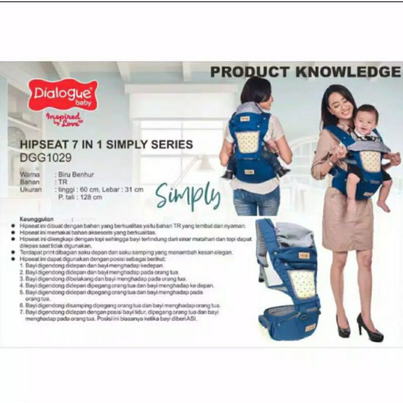 Gendongan Bayi Hipseat/Gendongan Duduk/Gendongan Depan Dialogue 7 in 1 Simply Series DGG1029