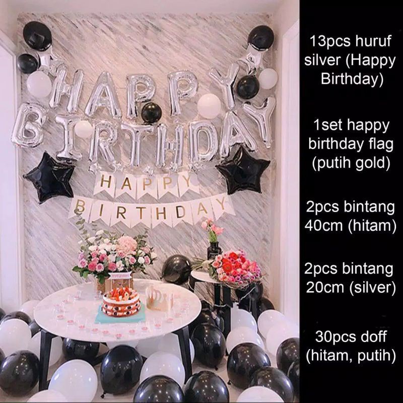 PAKET DEKORASI ULANG TAHUN/ HAPPY BIRTHDAY FOIL STAR HITAM