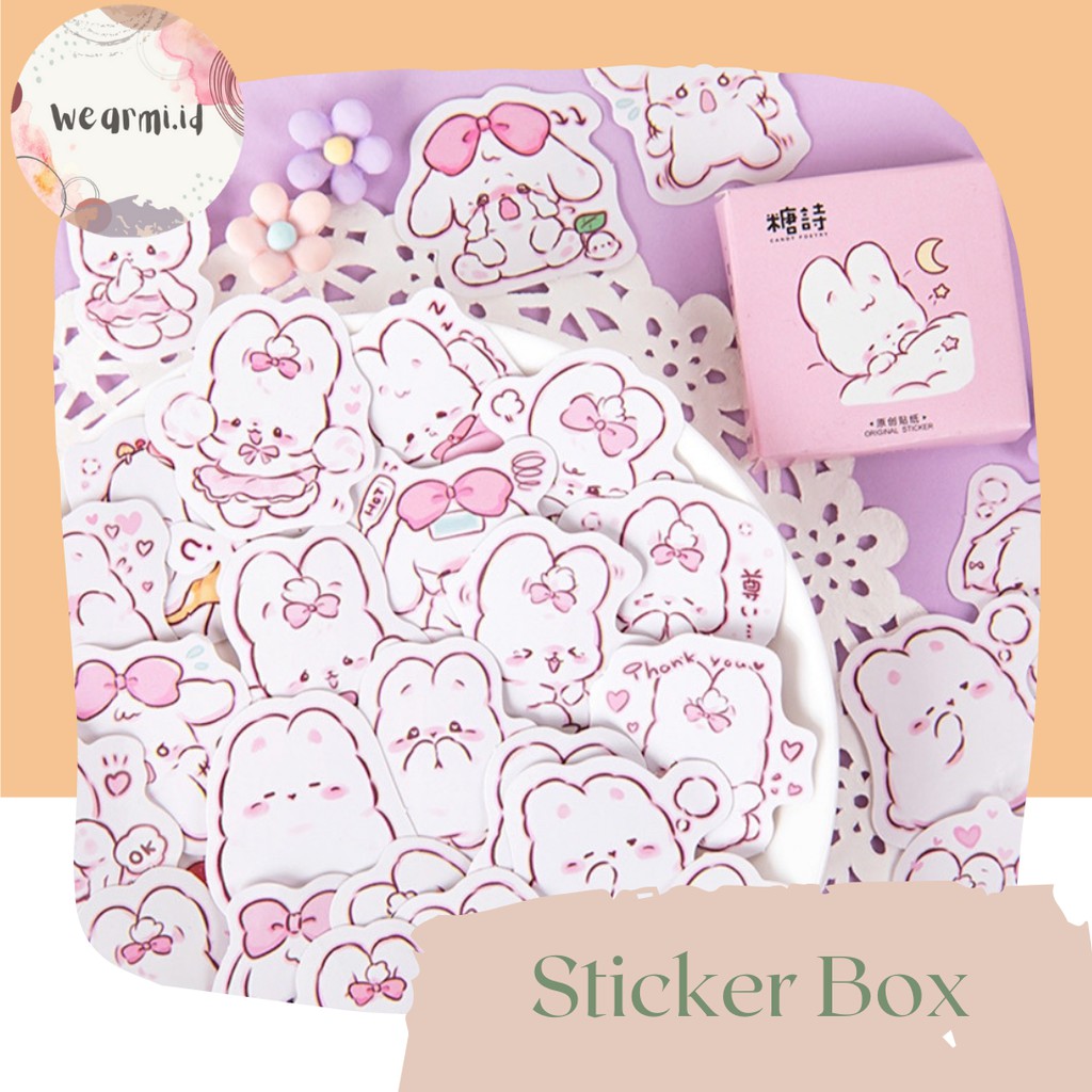 

45 Pcs Deco Sticker Box Cute Bunny Pink rabbit DIY Scrapbook Stiker Dekor Kotak Colorfull Aesthetic