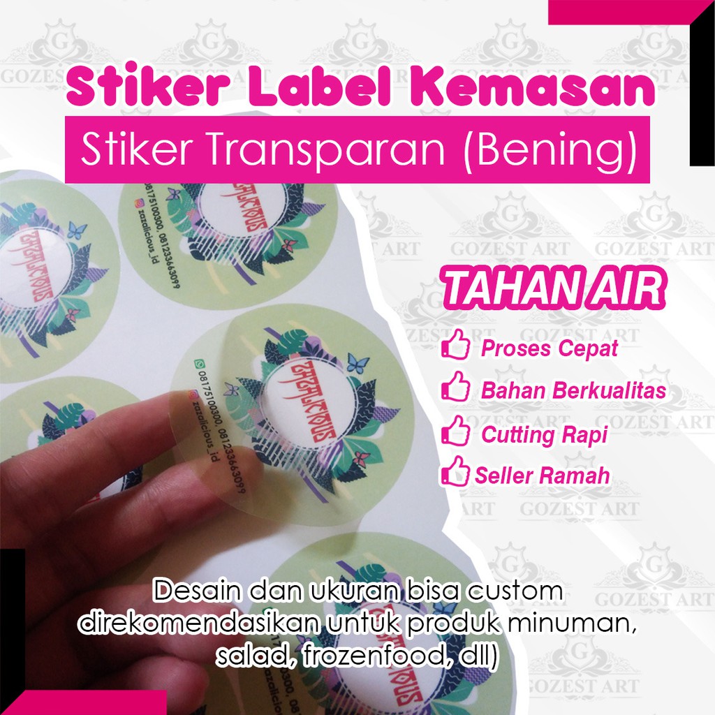 

Stiker Label Kemasan Transparan Produk Bening makanan Minuman Custom