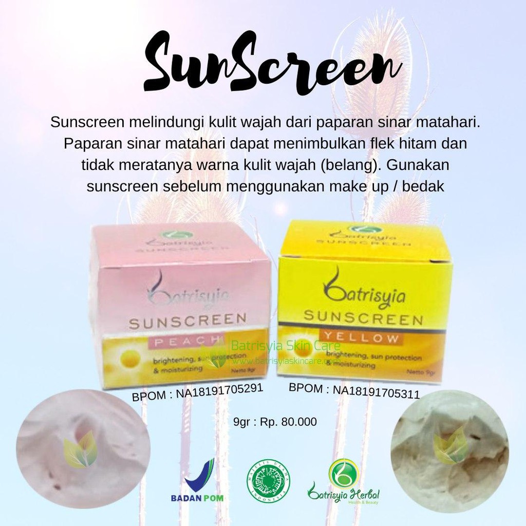 Batrisyia herbal. skincare SUNSCREEN TABIR SURYA SUNBLOK untuk melindungi dari sinar uv