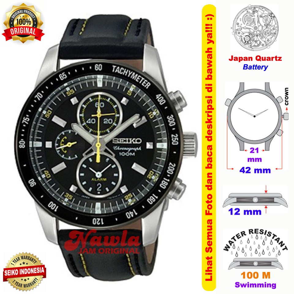 Seiko Quartz SNAD93P1 Chronograph Leather - Jam Tangan Pria SNAD93