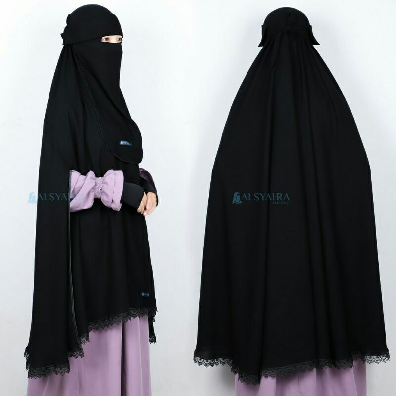 Alsyahra Exclusive Set Khimar Altaj Handsplit Niqab Poni Jetblack