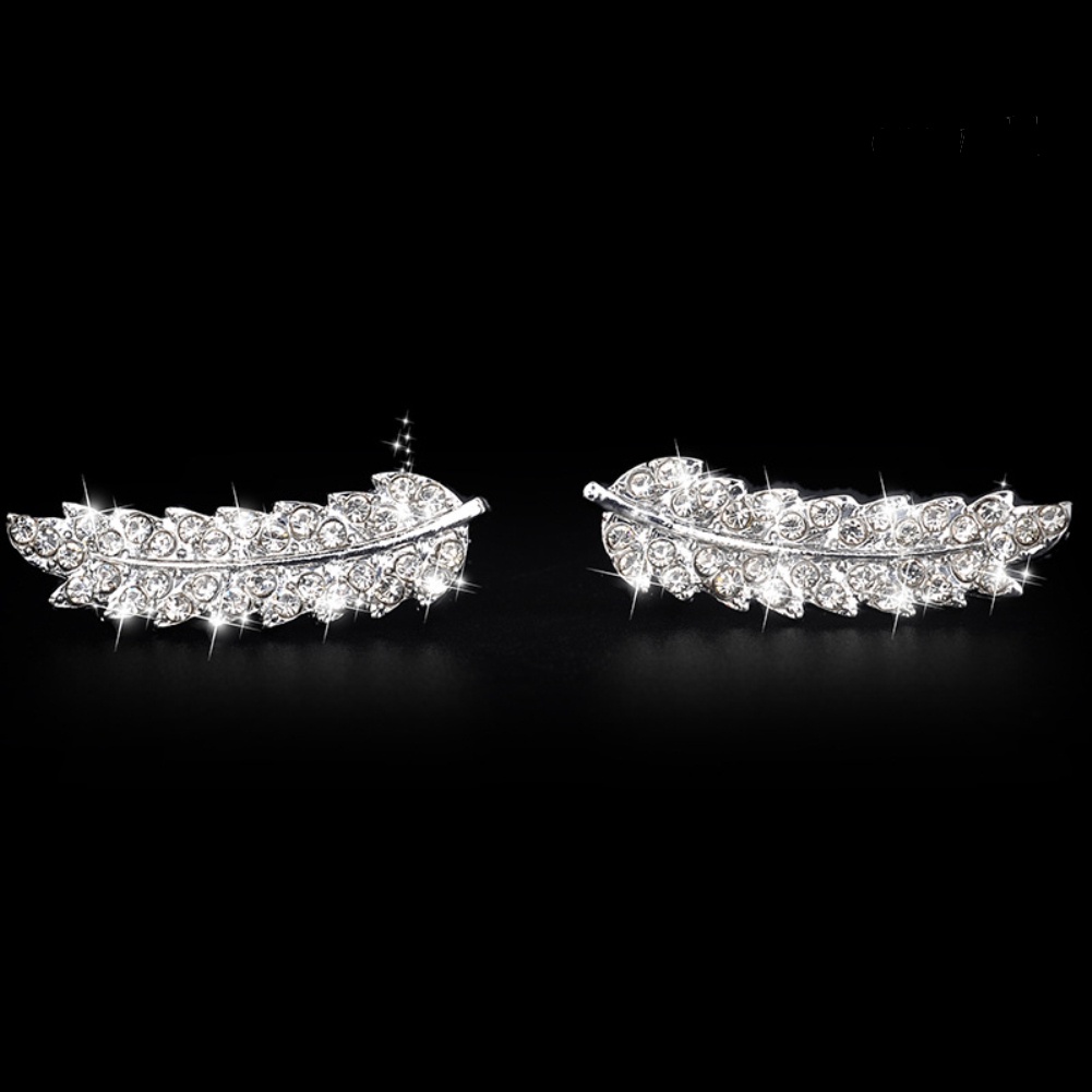 OW@ Women Full Rhinestone Inlaid Leaf Shape Stud Earrings Piercing Jewelry Gift