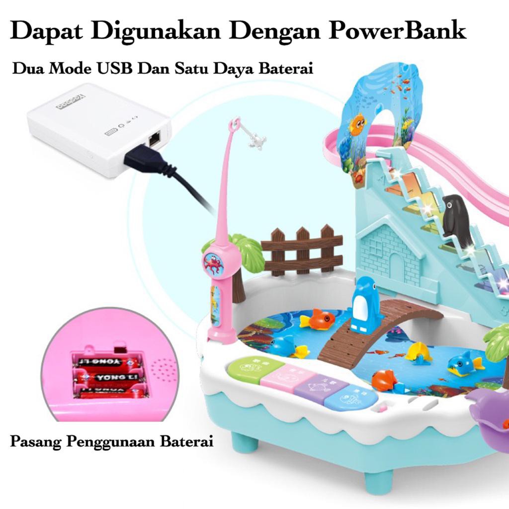 [MS]Mainan Pancingan 3in1 Pancingan Ikan Magnet Seluncuran Penguin Mini Piano Model Terbaru