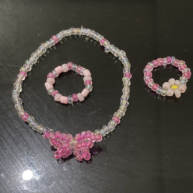 Handmade butterfly beads bracelet set with flower ring