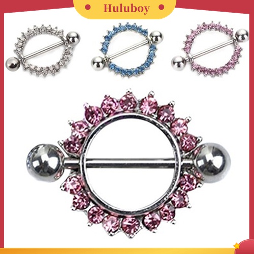 Cincin Tindik Puting Bentuk Bunga Matahari Bahan Baja Aksen Berlian Imitasi