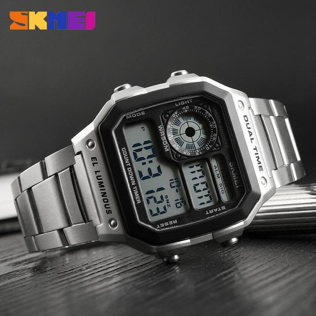 Jam Tangan Pria Premium Business Original 1335  Digital LED Stainless Steel 45 mm - Anti Air 50 M Renang - Water Resistant Watches