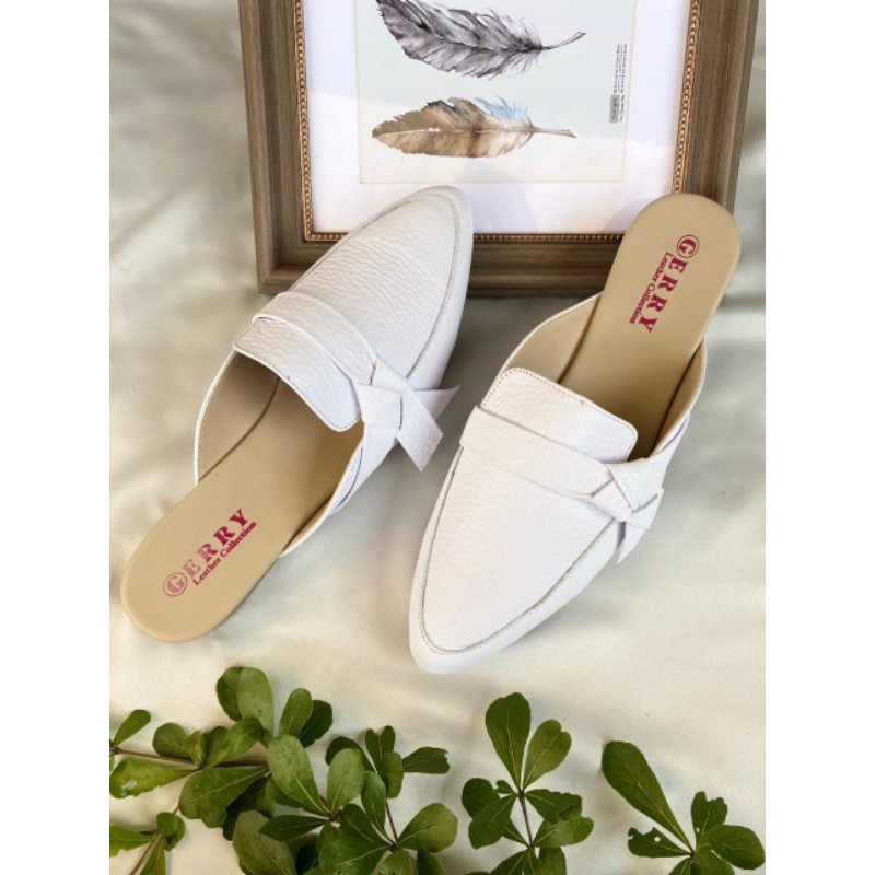 lindeukmilik sepatu tutong wanita teplek kulit pita pinggir