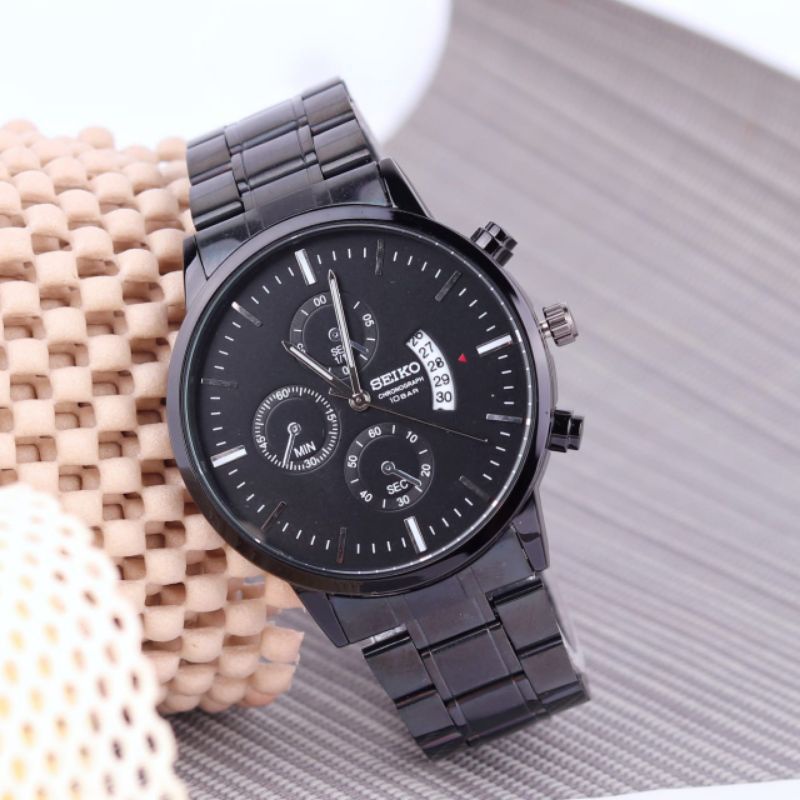 { COD } ready jam tangan pria / laki-laki Seiko sabit chrono variasi KW-1533RA rantai tanggal aktif 
