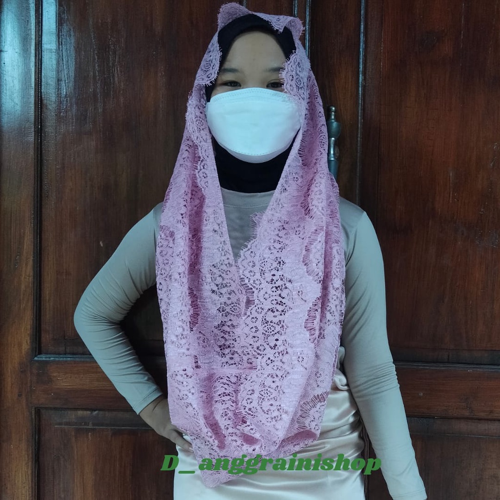 KERUDUNG BRUKAT/ KERUDUNG PENGANTIN/ KERUDUNG PENGAJIAN/ KERUDUNG SIRAMAN/ PASMINA INSTAN RENDA/ KERUDUNG YENI WAHID