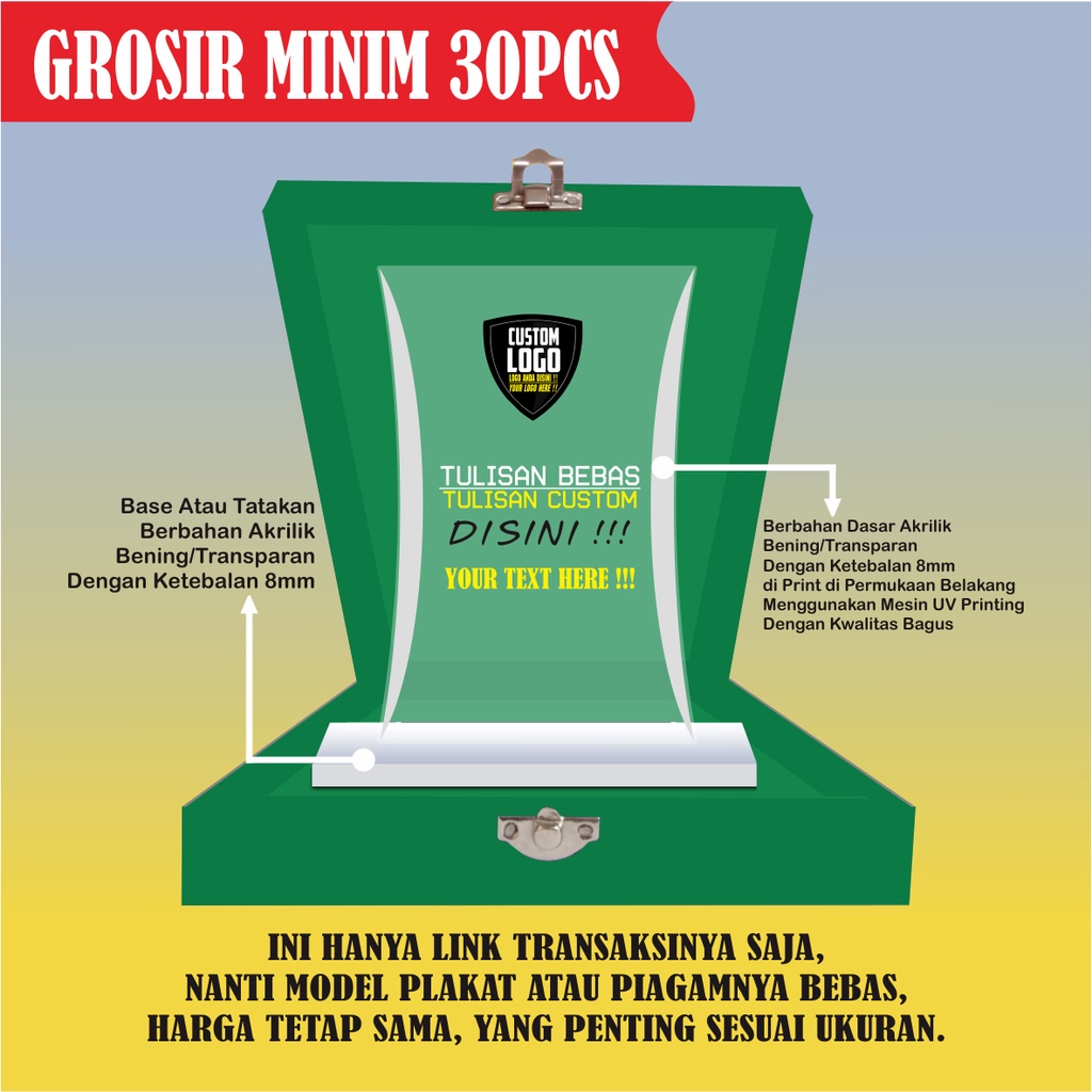 GROSIR MINIM 30PCS, PLAKAT, PIALA, PIAGAM, MEDALI, VANDEL, PLAKAT AKRILIK, PLAKAT ACRYLIC, PIAGAM AK