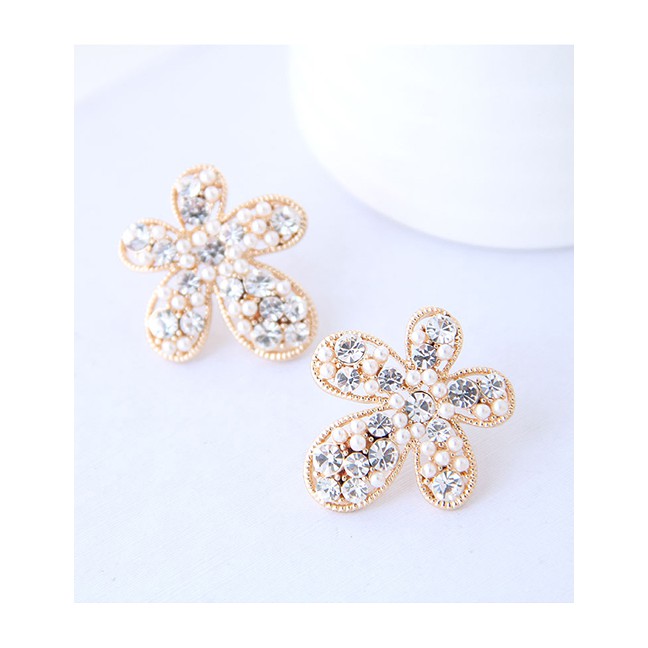 LRC Anting Tusuk Fashion Gold Metal Flower Earrings A57332