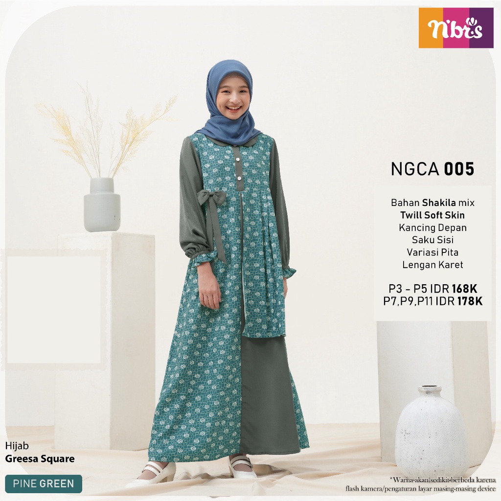 Baju Couple Ibu &amp; Anak By Nibras NGC 05 dan NGCA 05 Warna Baby Blue Material Bahan Shakila mix Twill Soft Skin Pakaian Muslim Wanita Terbaru Terlaris