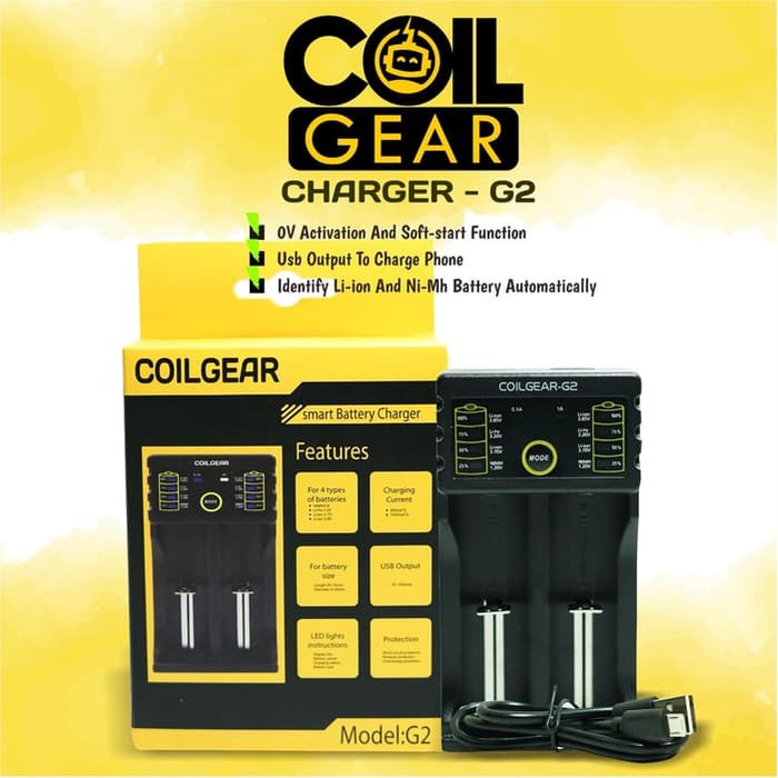 Authentic CoilGear Charger G2Baterai 18650 2 Slot with USB Output coil gear