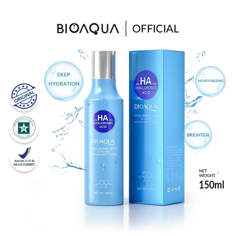 BPOM BIOAQUA Hyaluronic Acid Moisture Replenishment Toner 150ml / Pencerah Pemutih Wajah Hydrating Toner / BS