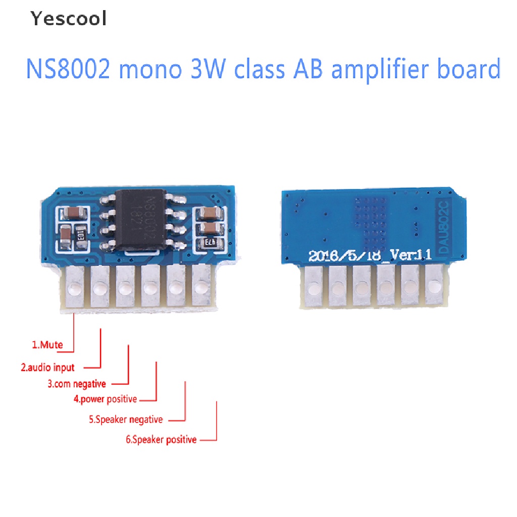 Yescool Modul amplifier audio mini mono 3W DC 3V 3.7V 5V AB channel