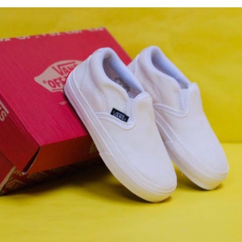 Sepatu Vans Anak Slip On Full White Slop Putih polos size 21-35