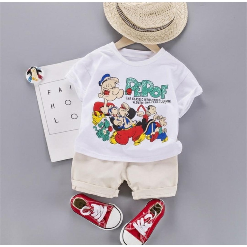 Promo !! Setelan baju anak cowok / setelan popeye the classic ukuran 1-4tahun / Setelan anak import kerem