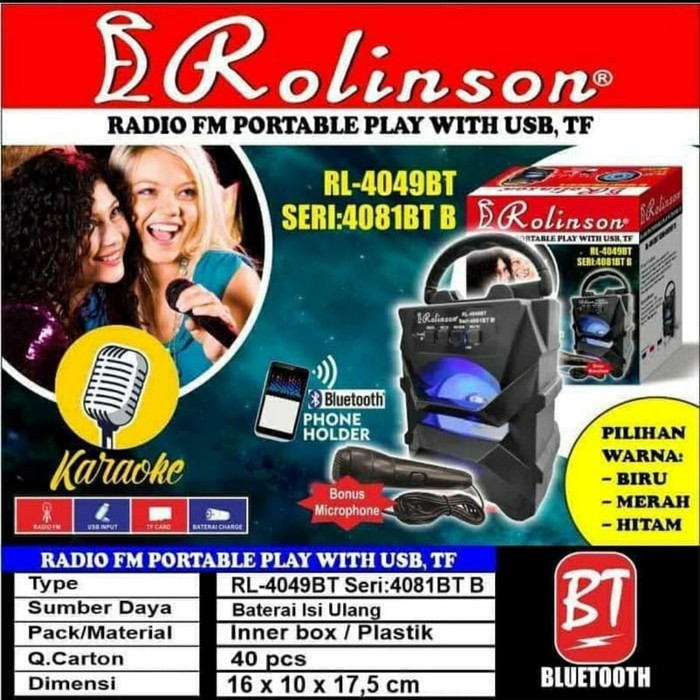 SPEAKER BLUETOOTH ROLINSON RL-4049BT GRATIS MIC SPEAKER RADIO ROLINSON