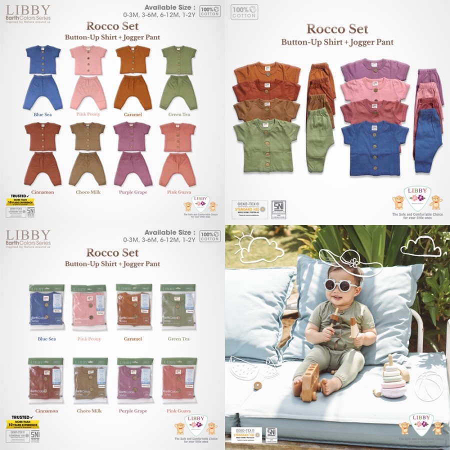 Setelan Baju Bayi Piyama Anak Libby Lengan Pendek Celana Panjang Newborn – 2 Tahun Earth Rocco