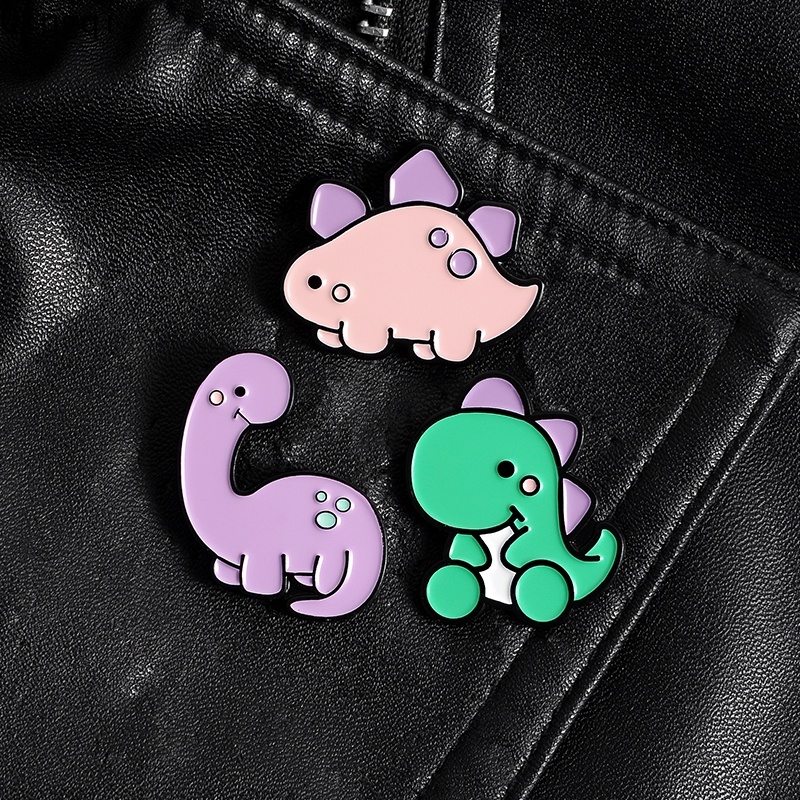 Bros Pin Enamel Desain Kartun Dinosaurus Warna Hijau Ungu Pink Untuk Pakaian Tas