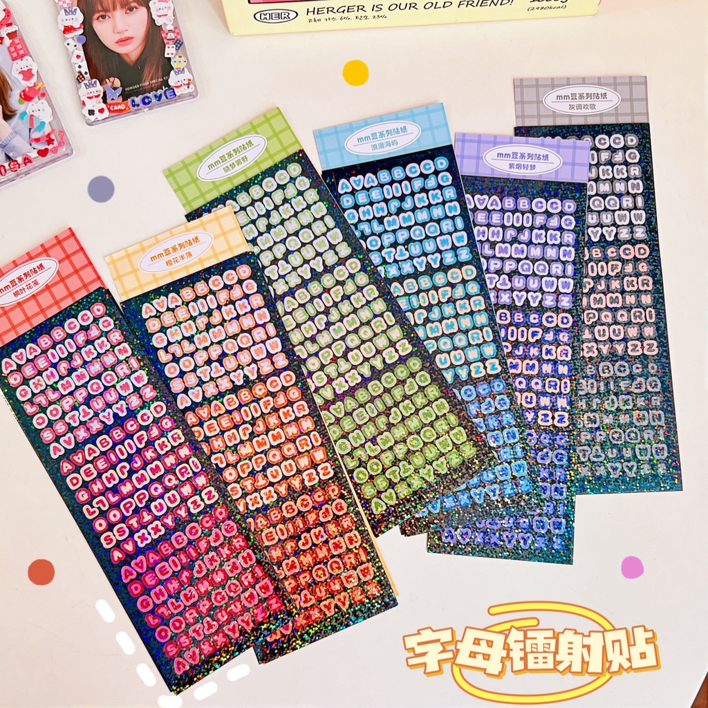 (YUMIOLSHOP21)STIKER 4 PCS ALPHABET/NUMBER/FLOWERS AESTHETIC METALIK