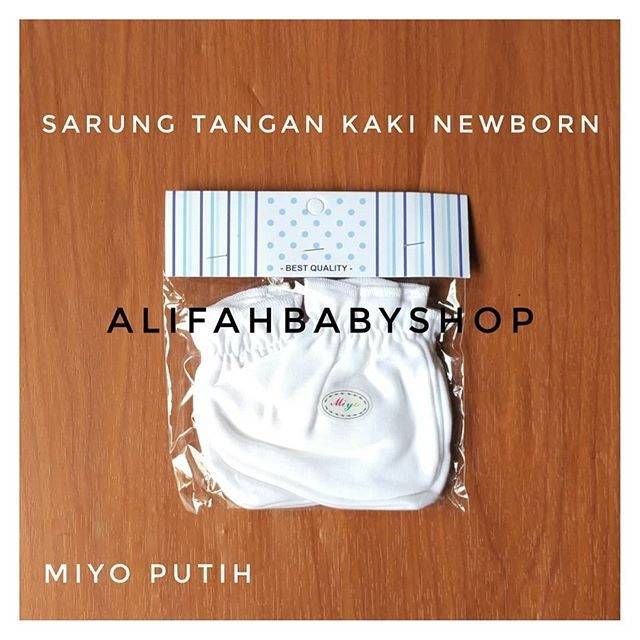 MIYO BABY Sarung Tangan & Sarung kaki (1 Pasang) Putih Polos Karet/Rib (Baby Mittens & Booties)