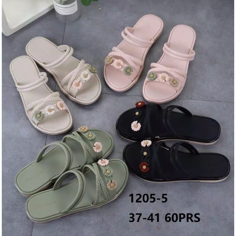 Sandal Selop Flat Gladiator Tali Silang Jelly Wanita Motif Bunga Lucu Terbaru Merk Balance 1205-5