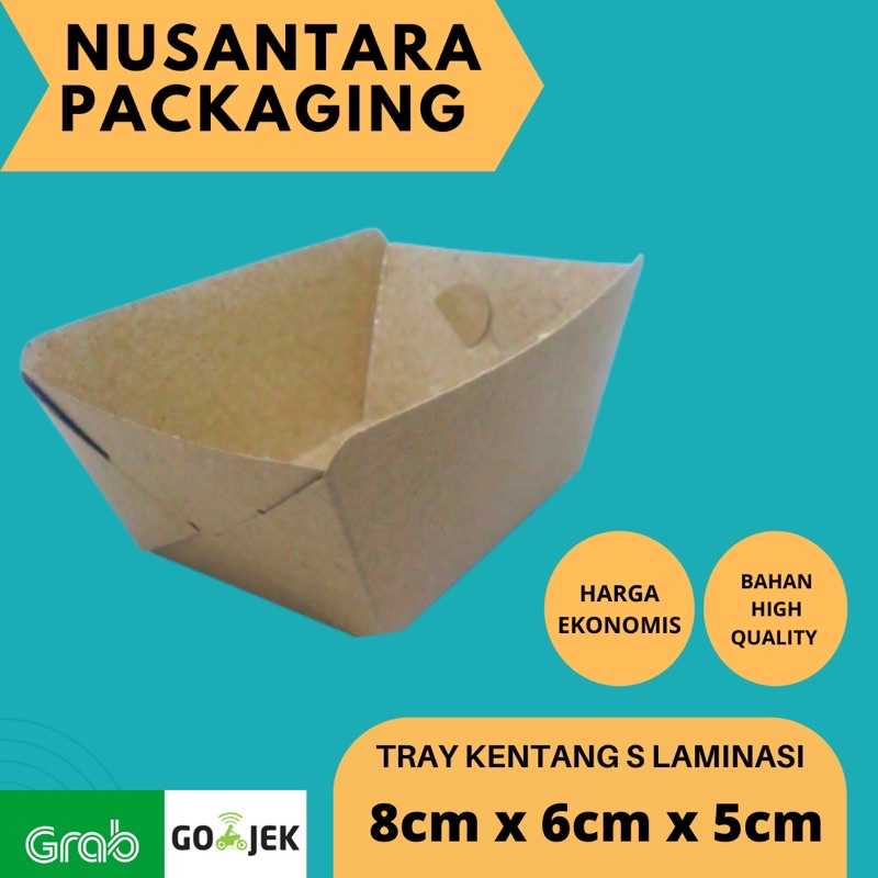 

PAPER TRAY S KRAFT / TRAY KENTANG SMALL / TRAY PENTOL 8x6x5 LAMINASI