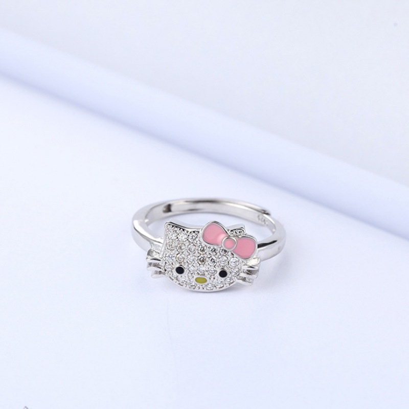 Cincin Kristal Berlian Penuh Desain Kartun Anime Sanrio Kucing Untuk Aksesoris Wanita