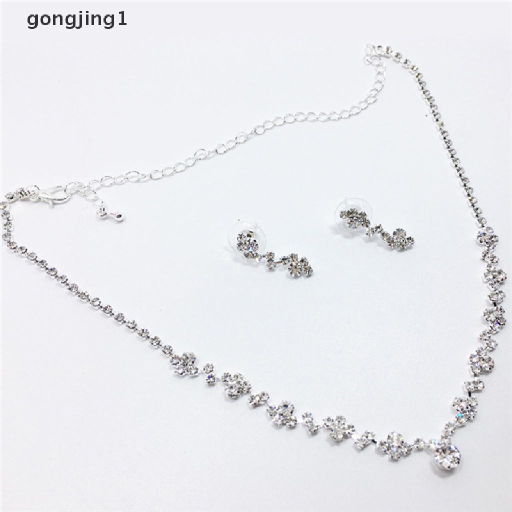 Set Perhiasan Kalung Anting Kristal Warna Silver Untuk Pengantin Pernikahan