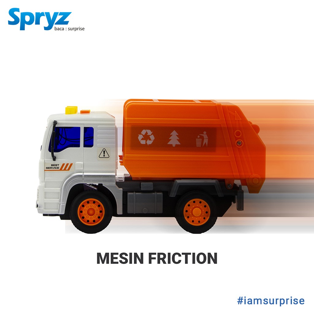 Mainan Truk Sampah 1:20 Spryz Citysquad dengan Mesin Friction, Lampu &amp; Suara