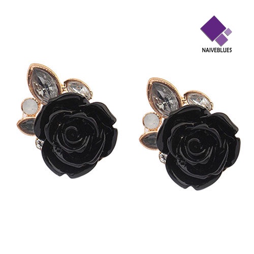 Anting Stud Desain Bunga Mawar Aksen Berlian Imitasi Gaya Retro Elegan Untuk Wanita