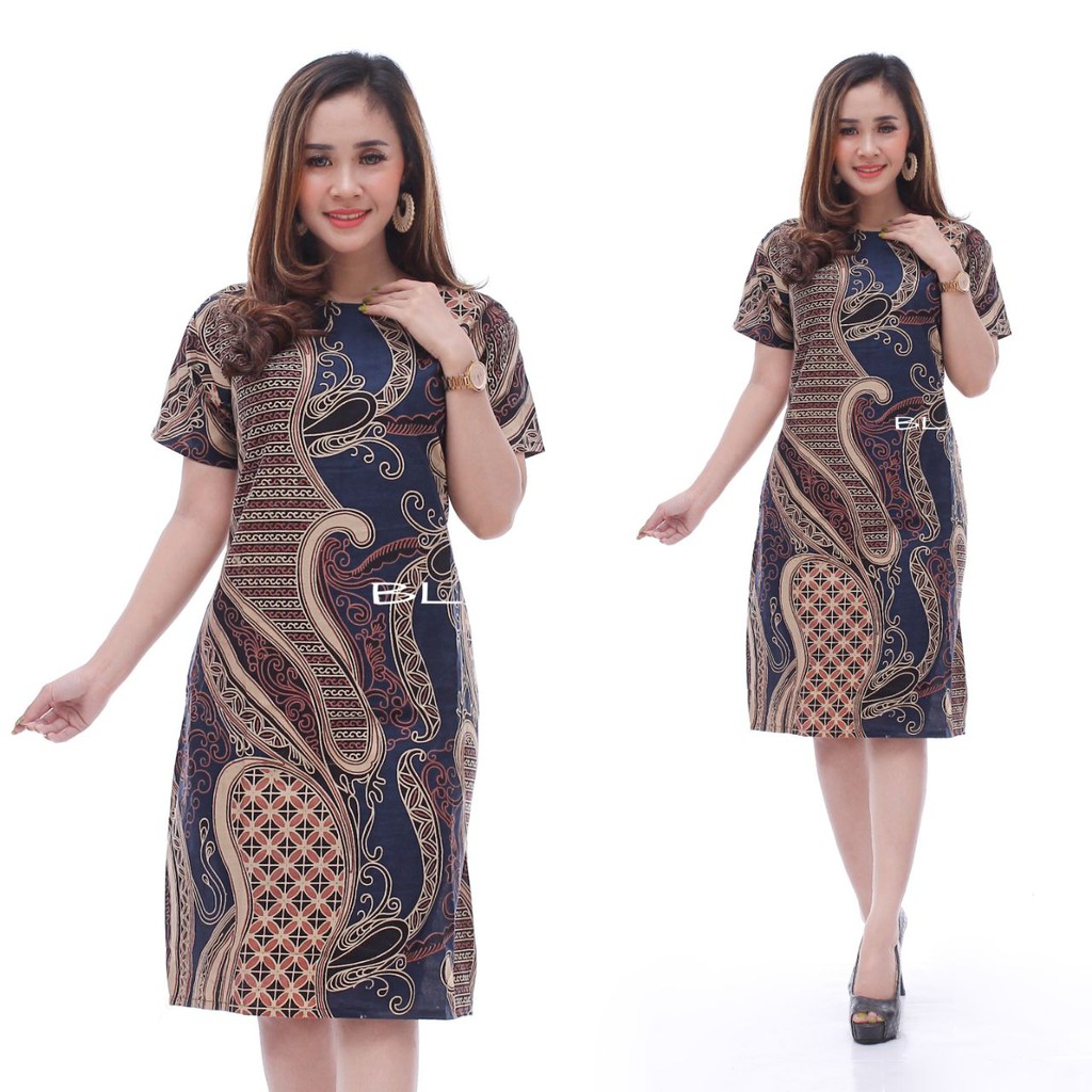 PAKAIAN BATIK WANITA JUMBO DRESS  XXXXL / 4L LENGAN PENDEK MOTIF ABSTRAK MERAH BIRU MODEL BARU-02