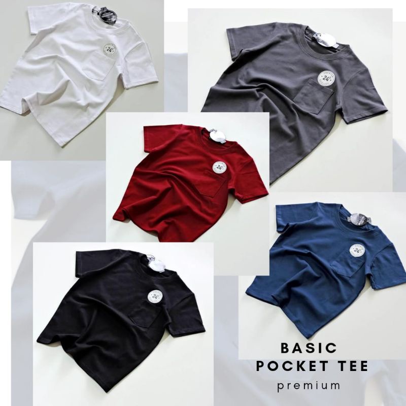 KAOS ANAK POLOS BASIC KANTONG POCKET LAKI LAKI/COWOK PREMIUM COTTON COMBED 24s DISTRO