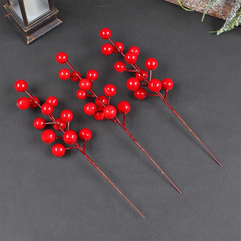 10 Pcs / set Batang Buah Cherry Buatan Warna Merah Untuk Dekorasi Pohon Natal