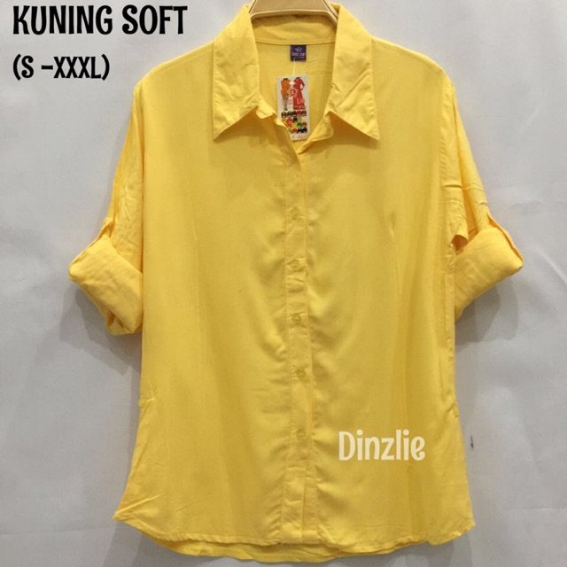Atasan Kemeja Wanita Basic Polos Rayon Adem Warna Kuning Soft BESTSELLER