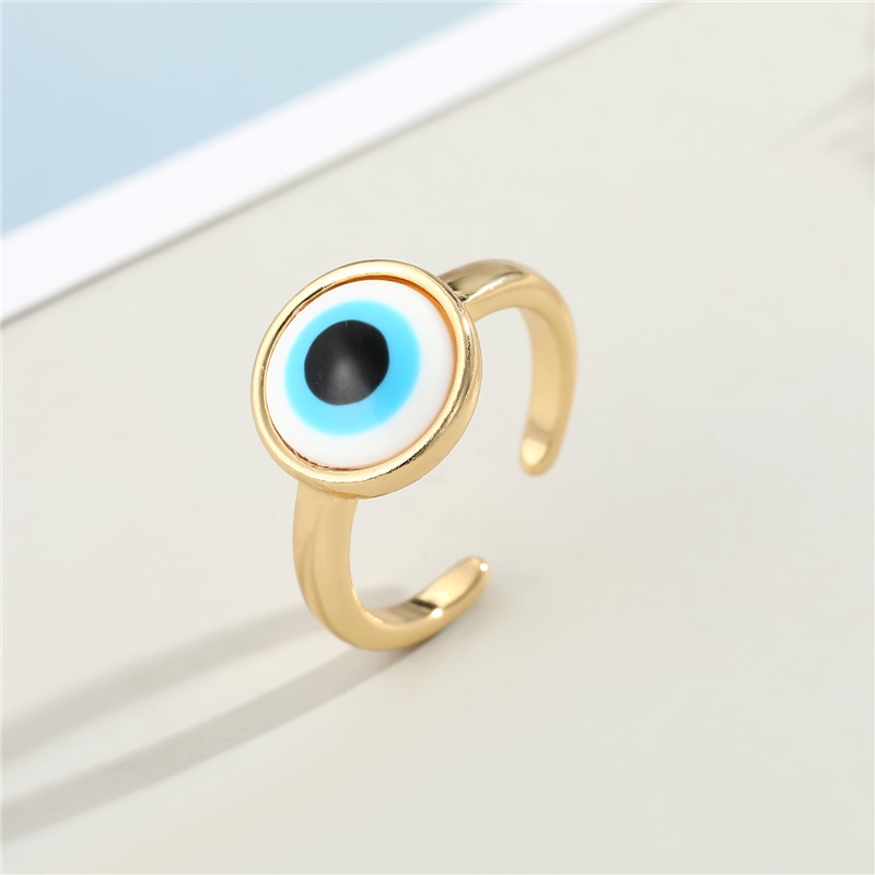 Cincin Model Terbuka Desain Mata Warna Emas Biru Putih Bahan Resin Untuk Pria Dan Wanita