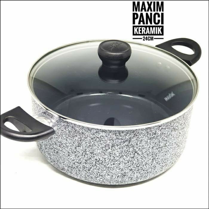 Wajan Panci Pot Anti Lengket Marble Ceramic Pot Maxim Neostone Dengan Tutup Kaca 24cm