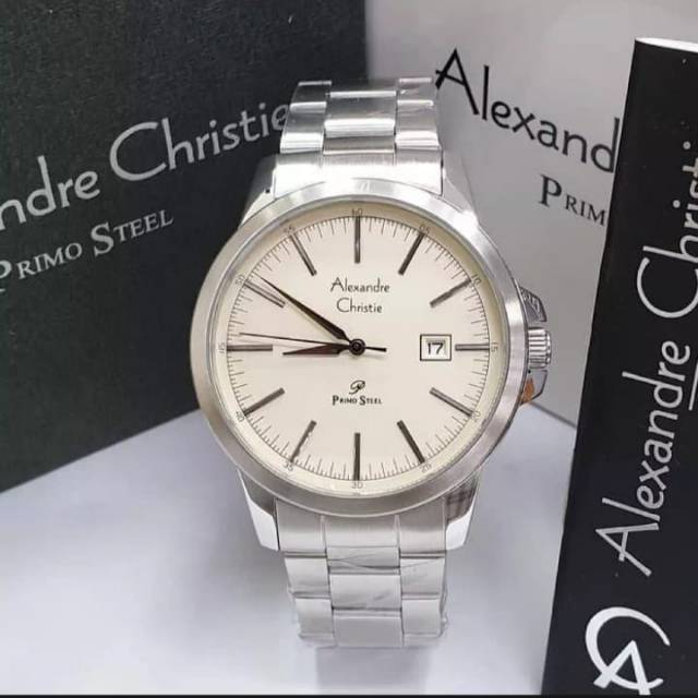 Jam Tangan Pria Alexander cristie original ac1008 silver plat putih