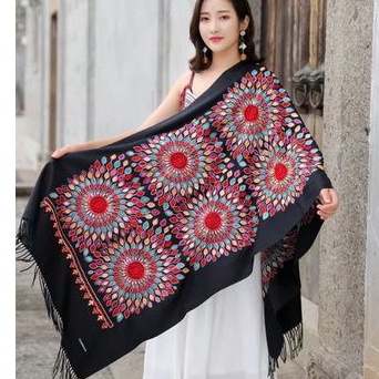 pashmina motif bunga matahari || pashmina bordir || syal bunga bordir || scarf || syal || selendang