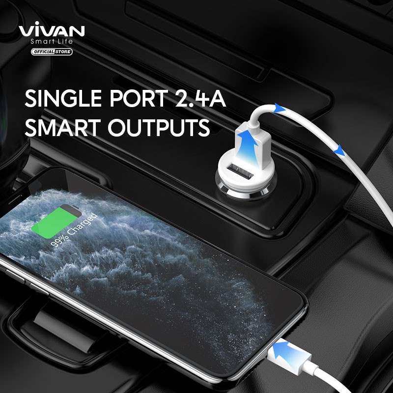 CHARGER MOBIL VIVAN VCC01 2,4A SMART IC DUAL USB CAR CHARGER