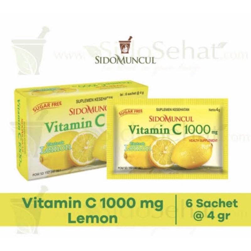 ORIGINAL SIDOMUNCUL VITAMIN C 1000 MG LEMON 1 BOX 6 SACHET / MINUMAN SERBUK VITAMIN C1000 MGSUGAR FREE