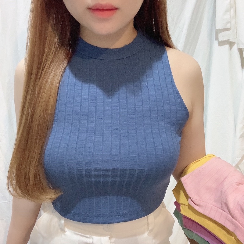 Halter Neck Crop Top | Rib Knit Korean Fashion | Maimon Grosir