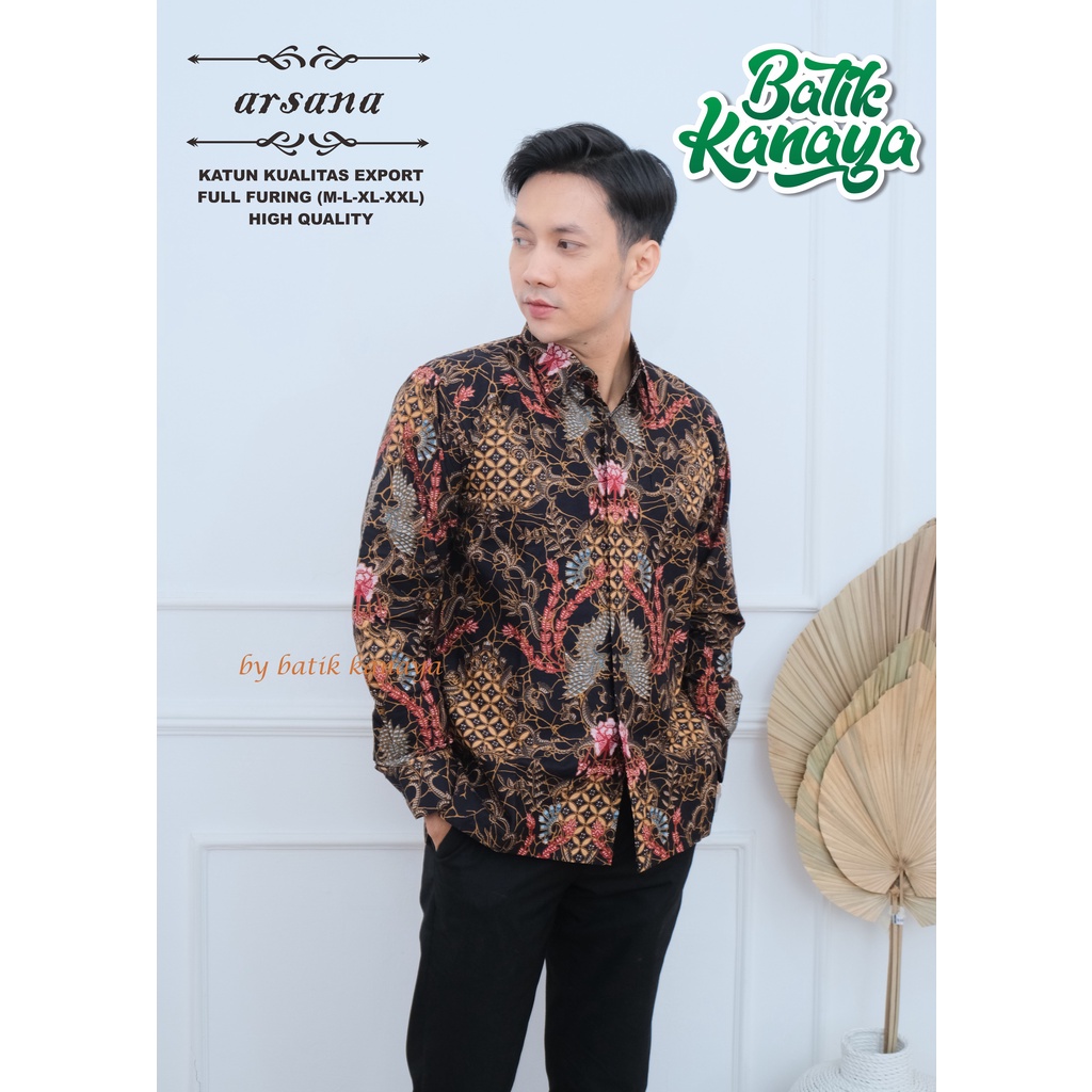 Kanaya - Baju Batik Pria Lengan Panjang Modern Full Furing Kualitas Ekspor ARSANA Warna Hitam