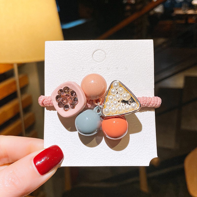 RA-04 Funstore Ikat Rambut Korea Geometri Gelang Aksesoris Wanita - Kuncir Rambut Korea-Pink