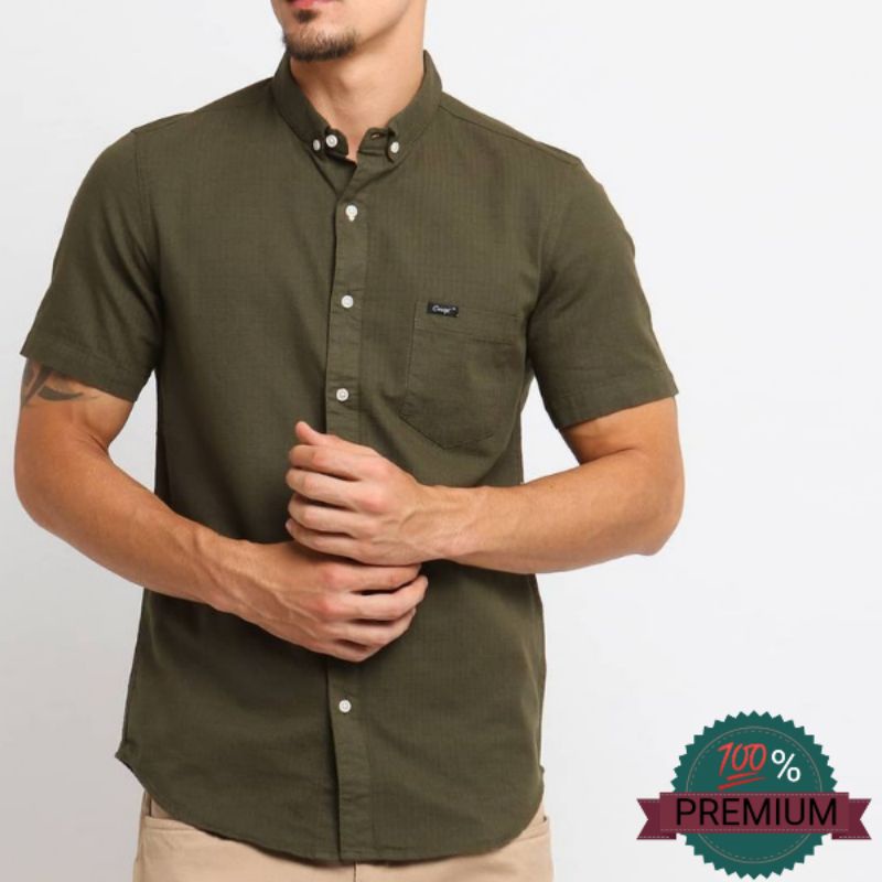 Kemeja Pria Basic Lengan Pendek Premium CONCEPT Ukuran M,L,XL,XXL,3XL,4XL, Kemeja Pendek Polos Hijau